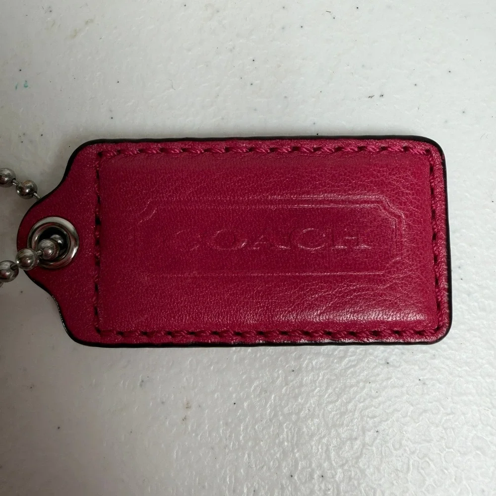 Coach 2.5 Inch Bag Hangtag Replacement Embossed Leather Ball Chain Magenta Pink